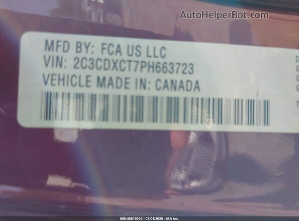 2C3CDXCT7PH663723 2023 DODGE CHARGER Burgundy Вид підкапотного простору