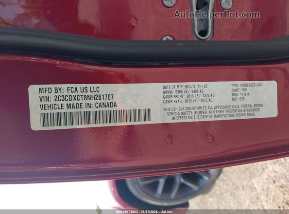2C3CDXCT8NH261707 2022 DODGE CHARGER Burgundy Շարժիչի բաժամունքի տեսք