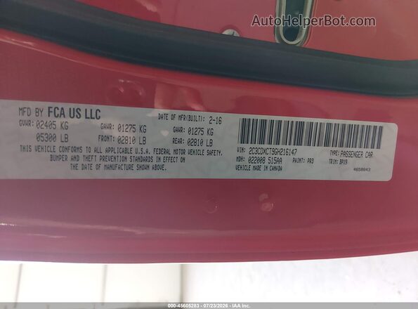 2C3CDXCT9GH216147 2016 DODGE CHARGER Red ძრავის განყოფილების ხედი