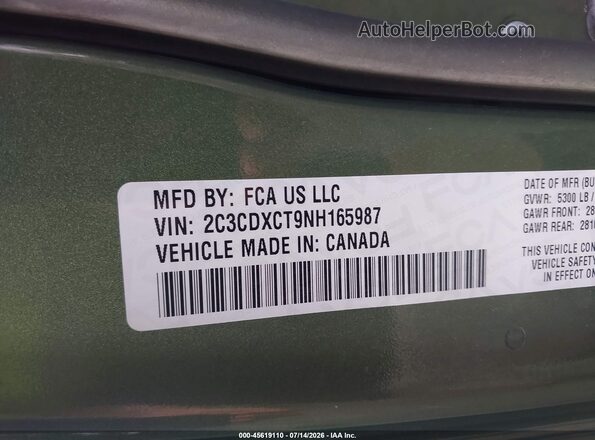 2C3CDXCT9NH165987 2022 DODGE CHARGER Green Շարժիչի բաժամունքի տեսք