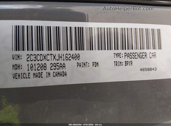 2C3CDXCTXJH162400 2018 DODGE CHARGER Серый Вид подкапотного пространства