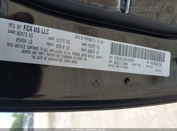 2C3CDXEJXGH199225 2016 DODGE CHARGER Black Engine compartment view