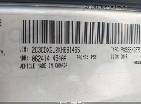 2C3CDXGJ0KH681465 2019 DODGE CHARGER Silver Շարժիչի բաժամունքի տեսք