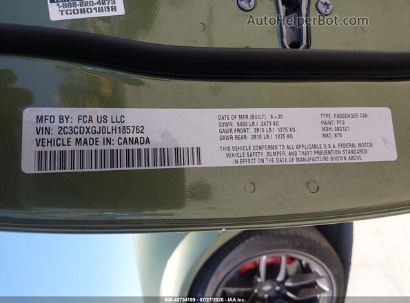 2C3CDXGJ0LH185762 2020 DODGE CHARGER Green Շարժիչի բաժամունքի տեսք