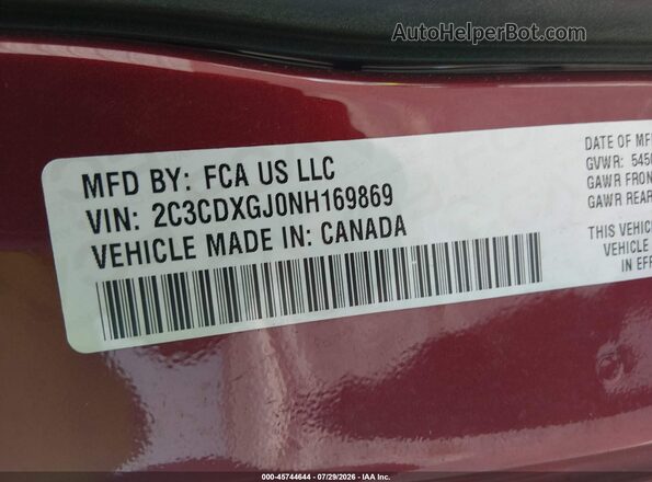 2C3CDXGJ0NH169869 2022 DODGE CHARGER Красный Вид подкапотного пространства