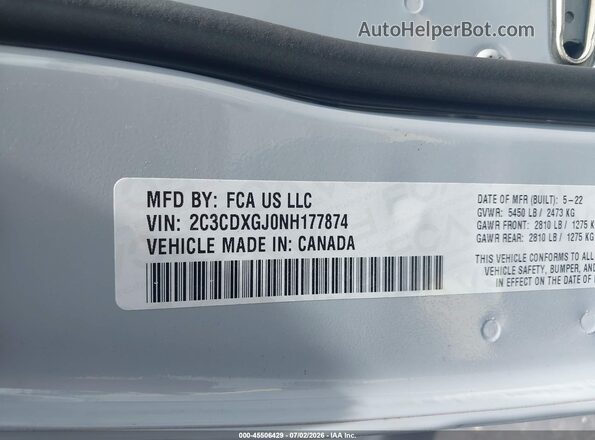 2C3CDXGJ0NH177874 2022 DODGE CHARGER Gray Շարժիչի բաժամունքի տեսք