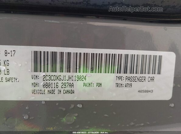 2C3CDXGJ1JH119024 2018 DODGE CHARGER Gray Շարժիչի բաժամունքի տեսք