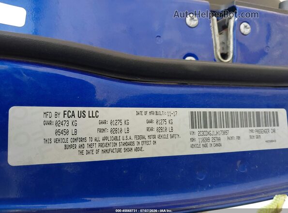 2C3CDXGJ1JH173097 2018 DODGE CHARGER Blue Engine compartment view