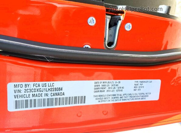 2C3CDXGJ1LH228084 2020 DODGE CHARGER Orange Vista del compartimento del motor
