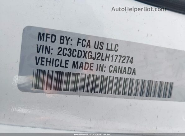 2C3CDXGJ2LH177274 2020 DODGE CHARGER White ძრავის განყოფილების ხედი