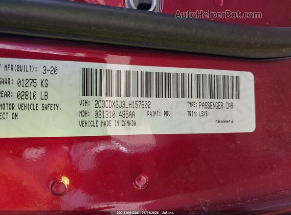 2C3CDXGJ3LH157602 2020 DODGE CHARGER Maroon Engine compartment view