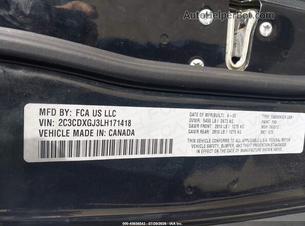 2C3CDXGJ3LH171418 2020 DODGE CHARGER Black Вид підкапотного простору