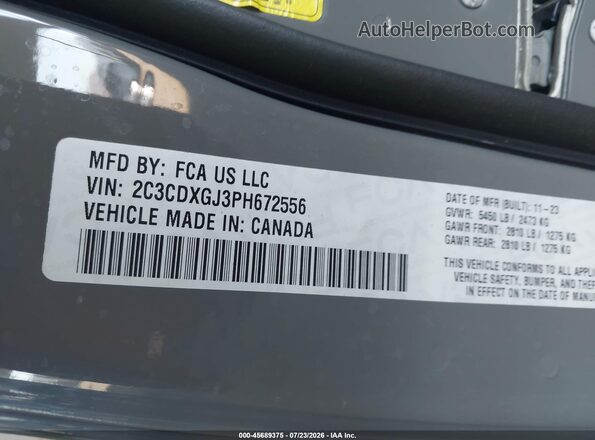 2C3CDXGJ3PH672556 2023 DODGE CHARGER Gray Widok komory silnika