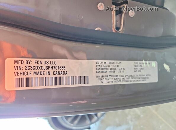 2C3CDXGJ3PH701635 2023 DODGE CHARGER Gray Widok naklejki z numerem VIN