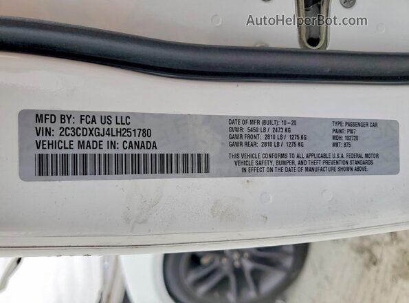 2C3CDXGJ4LH251780 2020 DODGE CHARGER White Вид підкапотного простору