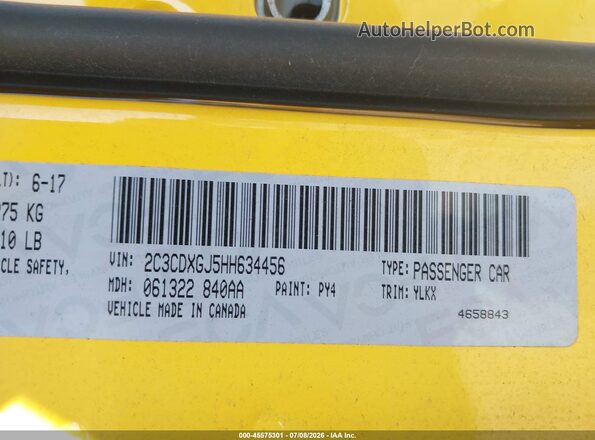 2C3CDXGJ5HH634456 2017 DODGE CHARGER Yellow Շարժիչի բաժամունքի տեսք