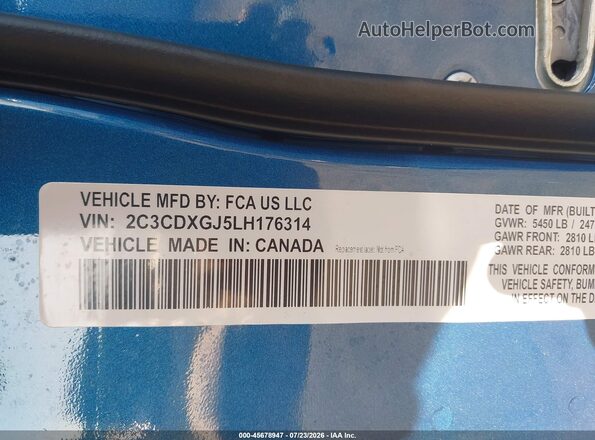 2C3CDXGJ5LH176314 2020 DODGE CHARGER Blue Widok komory silnika