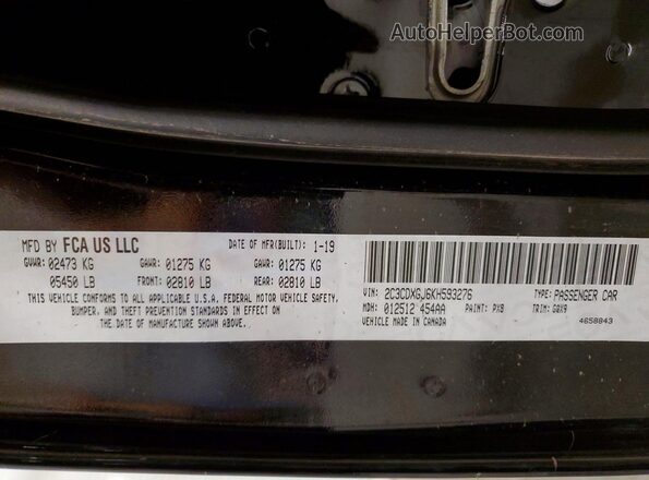 2C3CDXGJ6KH593276 2019 DODGE CHARGER Black Vista del compartimento del motor