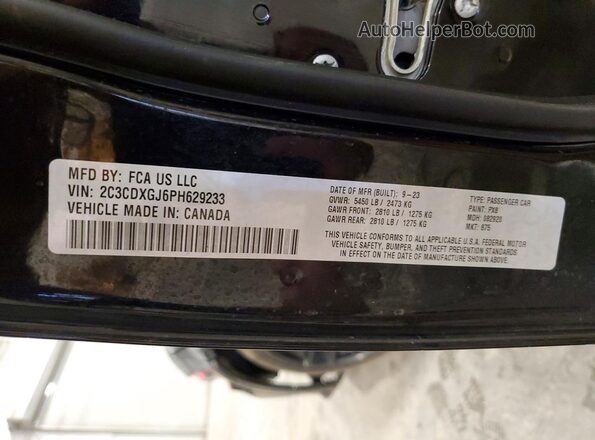 2C3CDXGJ6PH629233 2023 DODGE CHARGER Black Vista de la etiqueta del VIN