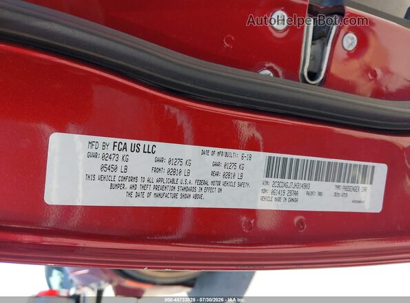 2C3CDXGJ7JH314903 2018 DODGE CHARGER Burgundy ძრავის განყოფილების ხედი