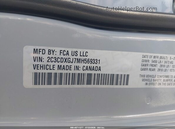 2C3CDXGJ7MH569331 2021 DODGE CHARGER Gray Vista del compartimento del motor