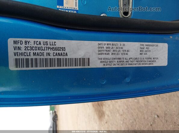 2C3CDXGJ7PH560293 2023 DODGE CHARGER Blue Вид підкапотного простору