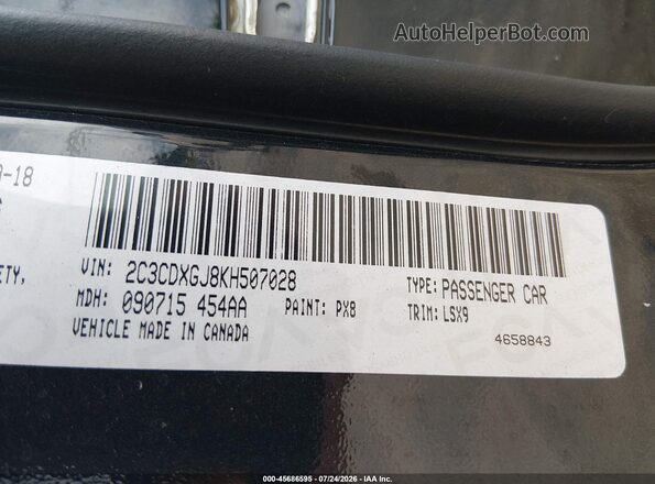 2C3CDXGJ8KH507028 2019 DODGE CHARGER Black Vista del compartimento del motor