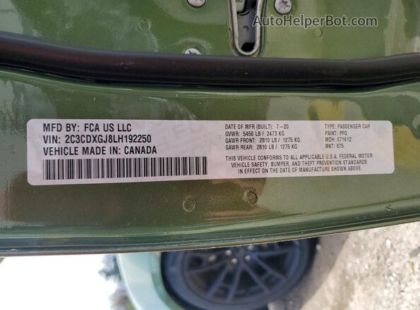 2C3CDXGJ8LH192250 2020 DODGE CHARGER Green Vista del compartimento del motor
