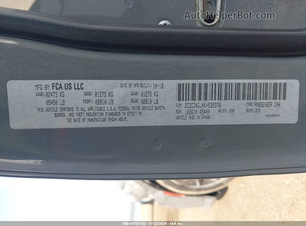 2C3CDXGJXKH535378 2019 DODGE CHARGER Gray Widok komory silnika