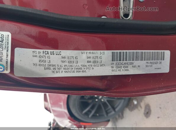 2C3CDXGJXKH619264 2019 DODGE CHARGER Темно-бордовый Вид подкапотного пространства