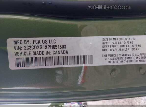 2C3CDXGJXPH651803 2023 DODGE CHARGER Green ძრავის განყოფილების ხედი