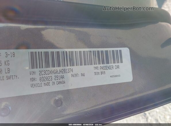 2C3CDXHG0JH281374 2018 DODGE CHARGER Gray Вид підкапотного простору