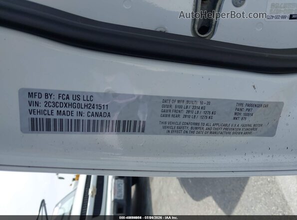 2C3CDXHG0LH241511 2020 DODGE CHARGER White Widok komory silnika