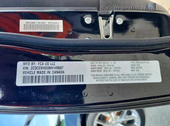 2C3CDXHG0NH149687 2022 DODGE CHARGER Black Вид підкапотного простору