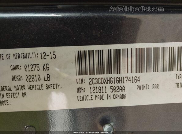2C3CDXHG1GH174164 2016 DODGE CHARGER Серый Вид подкапотного пространства