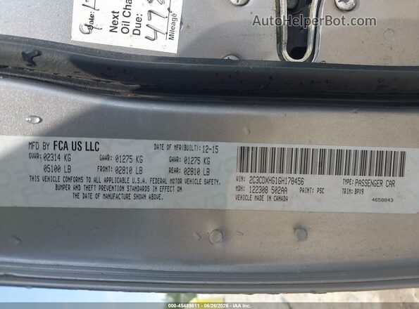 2C3CDXHG1GH178456 2016 DODGE CHARGER Gray Շարժիչի բաժամունքի տեսք