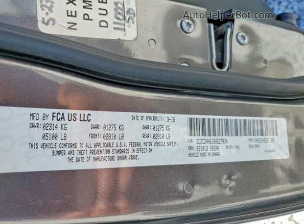 2C3CDXHG1GH227834 2016 DODGE CHARGER Gray Widok komory silnika