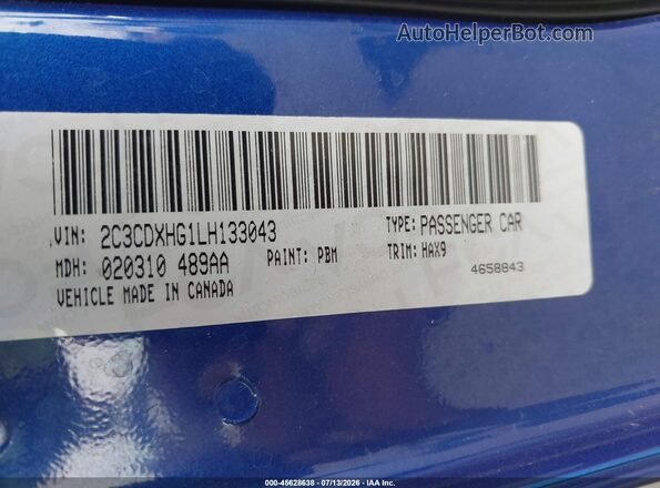 2C3CDXHG1LH133043 2020 DODGE CHARGER Blue Widok komory silnika