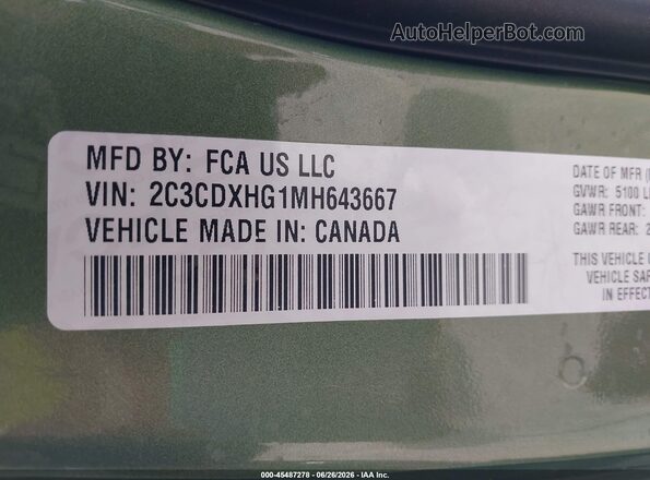 2C3CDXHG1MH643667 2021 DODGE CHARGER Green Widok komory silnika