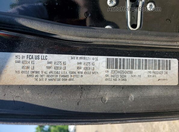2C3CDXHG2GH242360 2016 DODGE CHARGER Charcoal Widok naklejki z numerem VIN