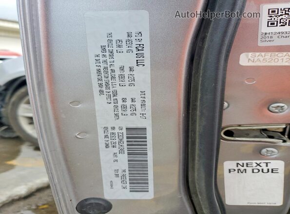 2C3CDXHG2JH124932 2018 DODGE CHARGER Silver Շարժիչի բաժամունքի տեսք