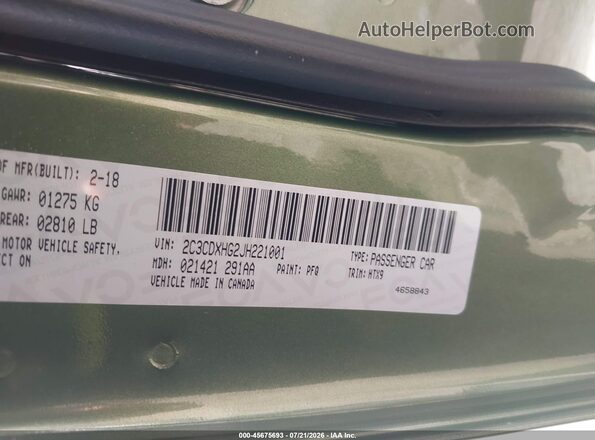 2C3CDXHG2JH221001 2018 DODGE CHARGER Green Շարժիչի բաժամունքի տեսք