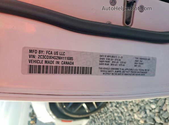 2C3CDXHG2NH111085 2022 DODGE CHARGER White Շարժիչի բաժամունքի տեսք