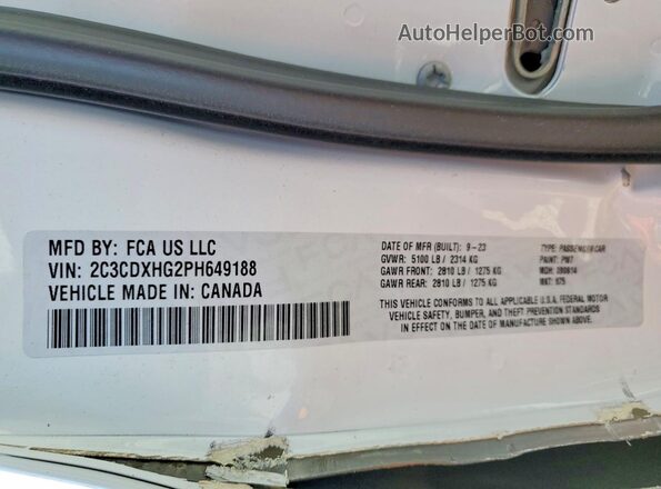 2C3CDXHG2PH649188 2023 DODGE CHARGER White Vista del compartimento del motor