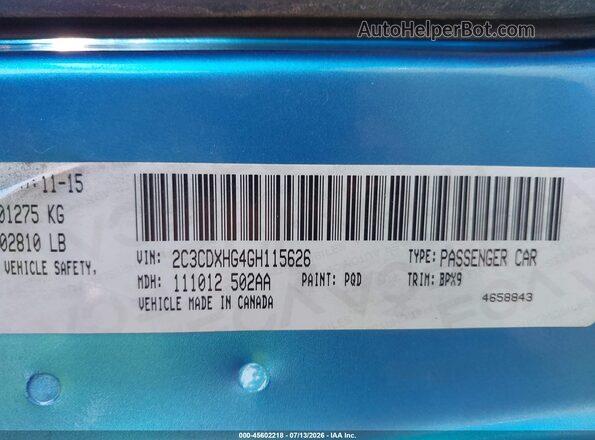 2C3CDXHG4GH115626 2016 DODGE CHARGER Blue Вид підкапотного простору