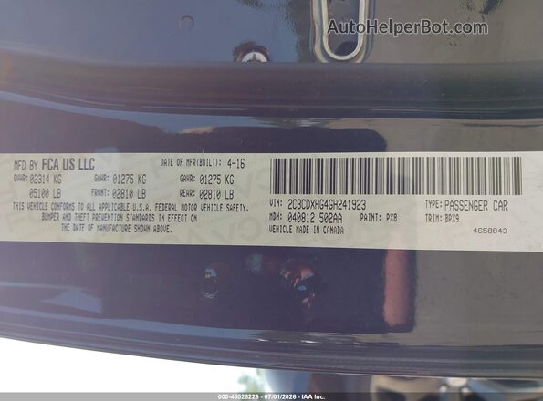 2C3CDXHG4GH241923 2016 DODGE CHARGER Black Widok komory silnika