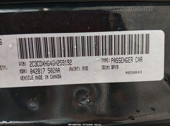 2C3CDXHG4GH259192 2016 DODGE CHARGER Black ძრავის განყოფილების ხედი