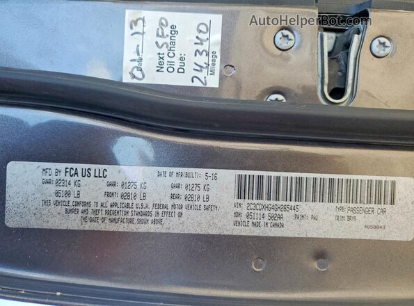 2C3CDXHG4GH265445 2016 DODGE CHARGER Charcoal VIN կոդի պիտակի տեսք