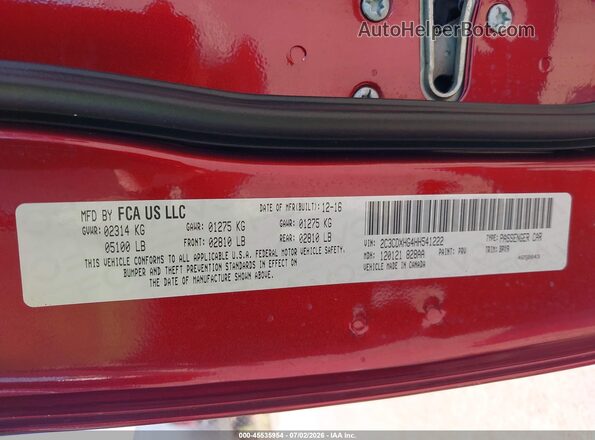 2C3CDXHG4HH541222 2017 DODGE CHARGER Red Vista del compartimento del motor