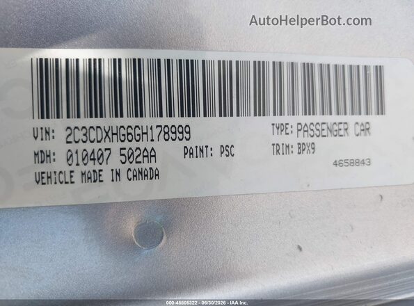 2C3CDXHG6GH178999 2016 DODGE CHARGER Silver Vista del compartimento del motor